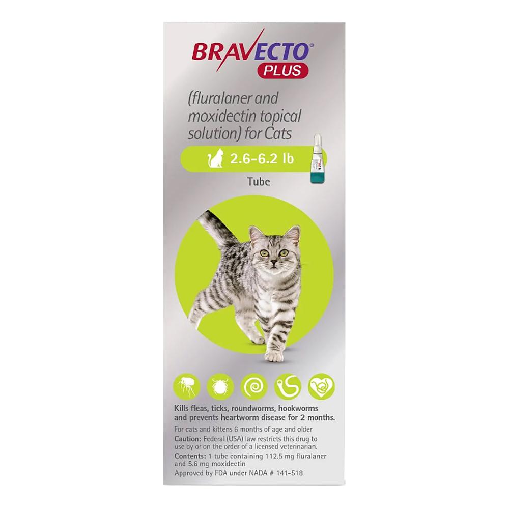 Bravecto Plus for Small Cats 112 mg (2.6 to 6.2 lbs) Green