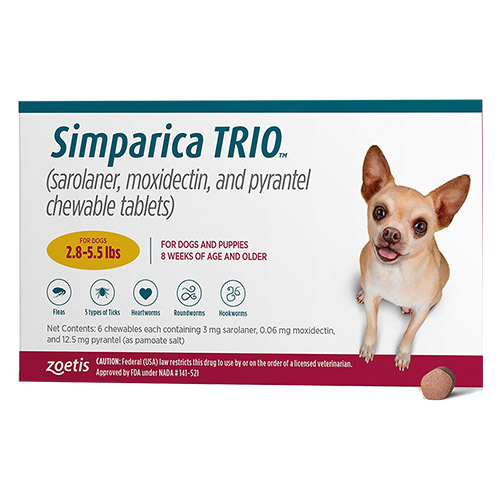 Simparica TRIO for Dogs 2.8-5.5 lbs (Gold)