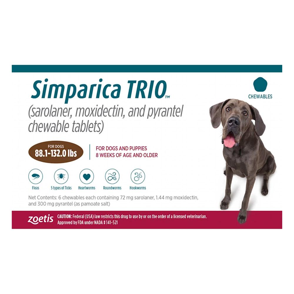 Simparica TRIO for Dogs 88.1-132 lbs (Red)